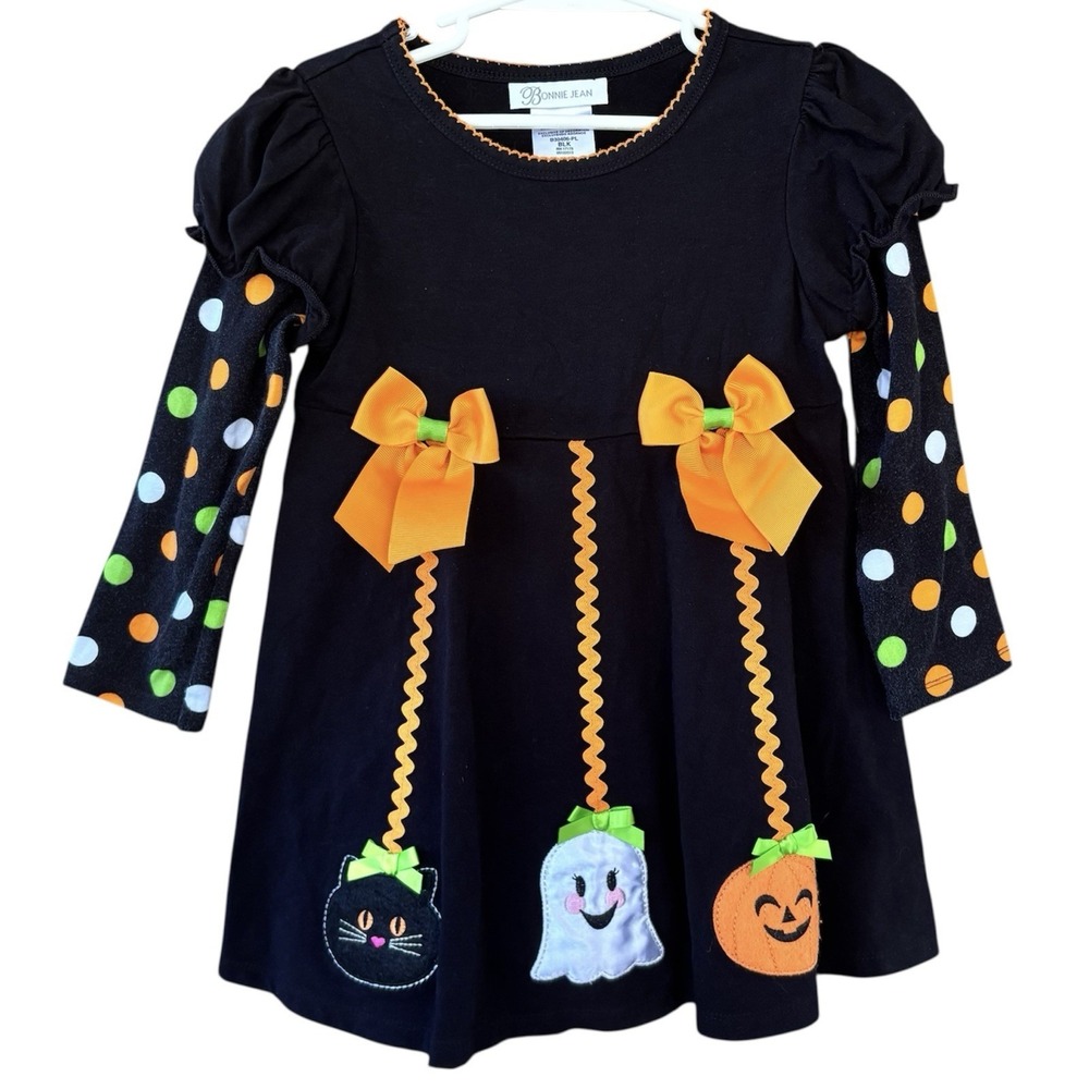 Bonnie Jean Girls 5 Halloween‎ Embroidered Dress Cat Ghost Pumpkin Bows